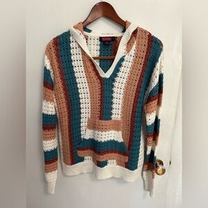 Rock & Roll Denim Crochet Sweater Womens S Hoodie Boho Stripe Country Western